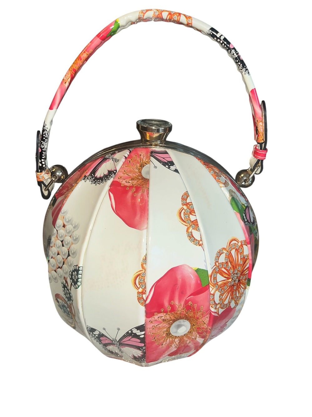 DS Bags Floral Butterfly Hard Case Spherical Round Purse Crystal Clasp Novelty